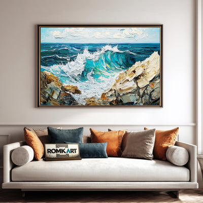 Crashing Turquoise Waves Seascape Oil Painting - image 4