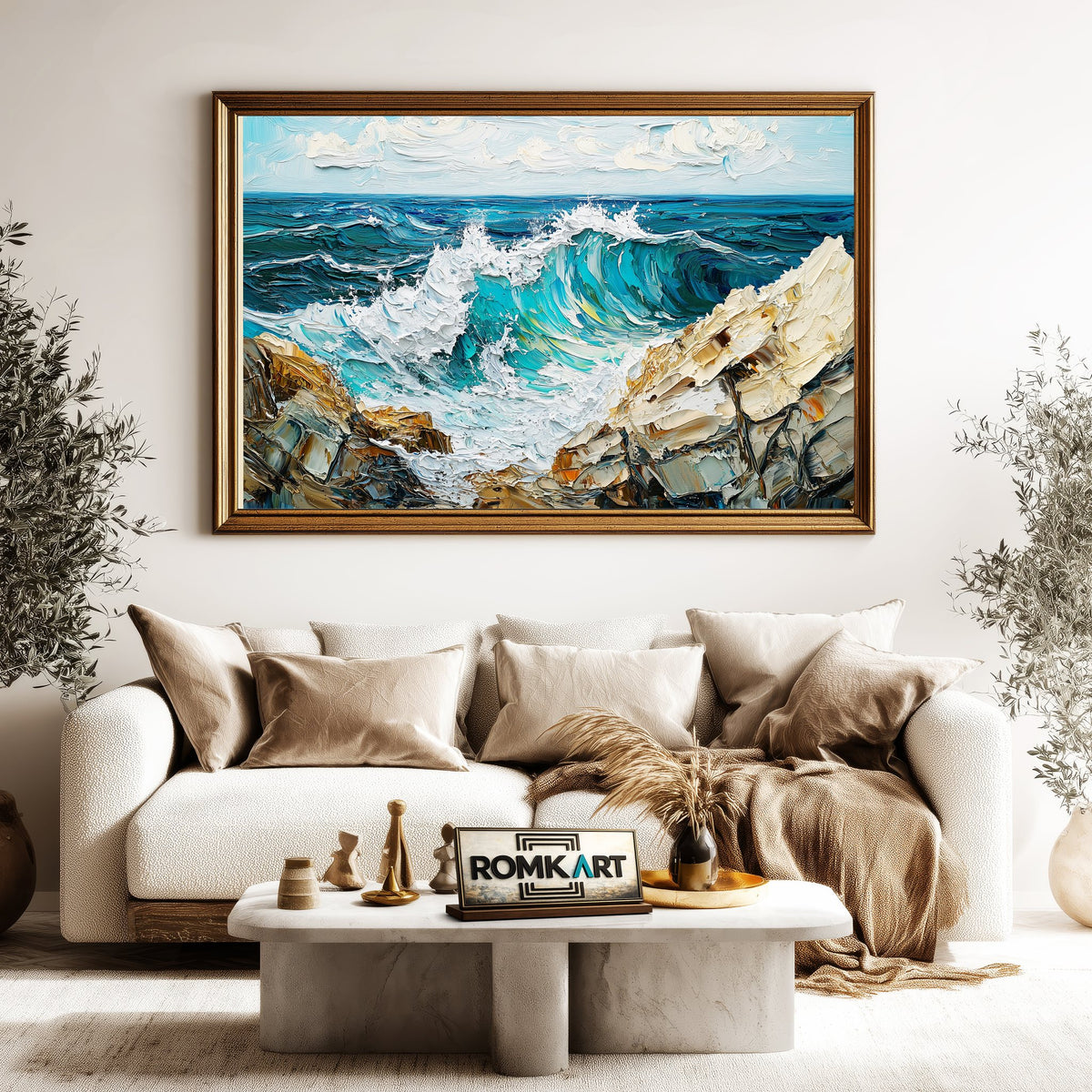 Crashing Turquoise Waves Seascape Oil Painting - image 5