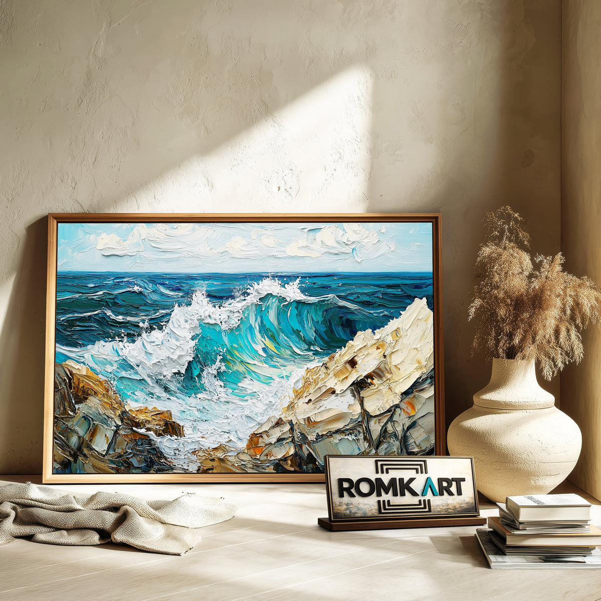 Crashing Turquoise Waves Seascape Oil Painting - image 6