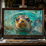 Curious Seal hand-painted oil painting on canvas