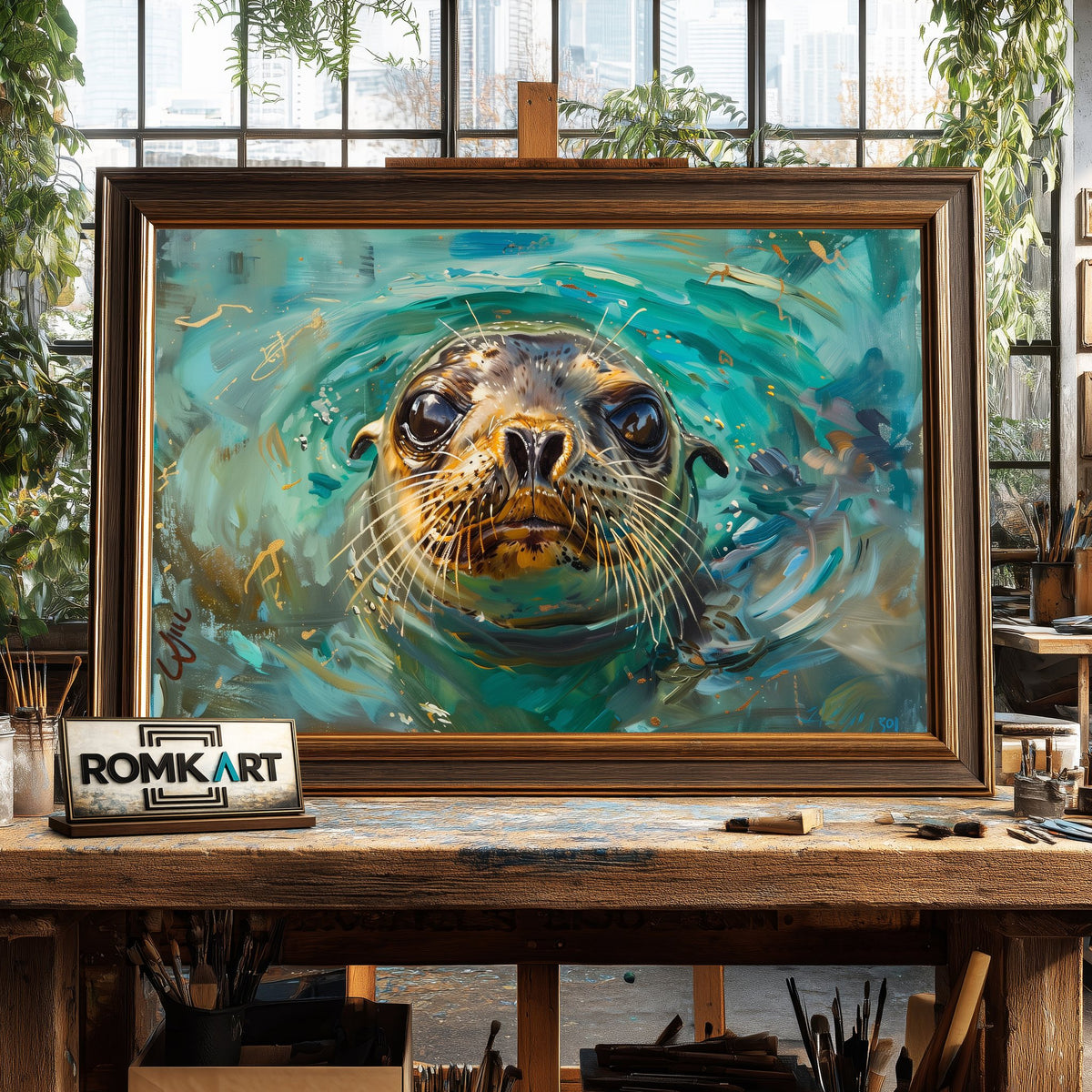 Curious Seal Marine Life Oil Painting - image 2