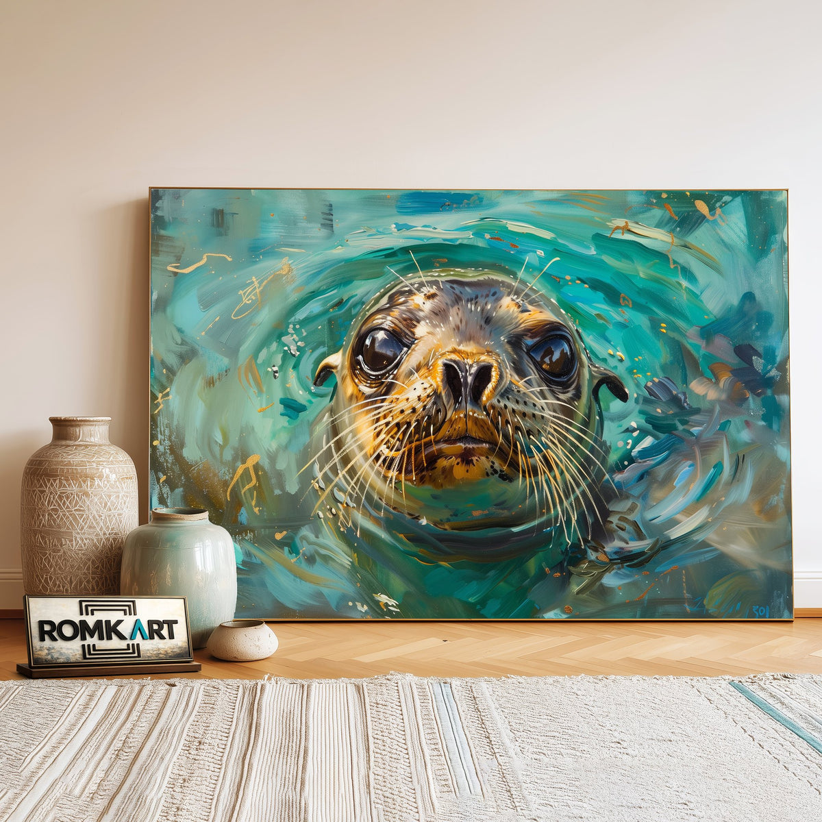 Curious Seal Marine Life Oil Painting - image 3