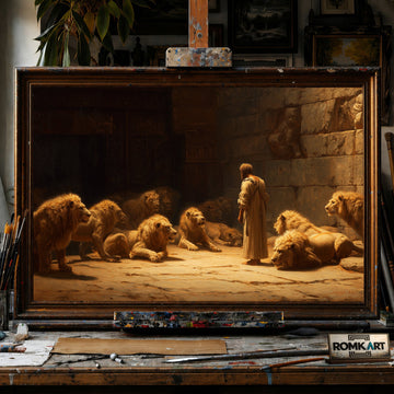 Daniel in the Lions Den - Hand-Painted Oil Painting - View 1