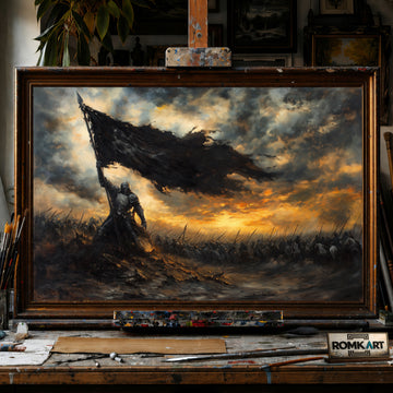Dark Knight Battlefield at Dawn hand-painted oil painting on canvas