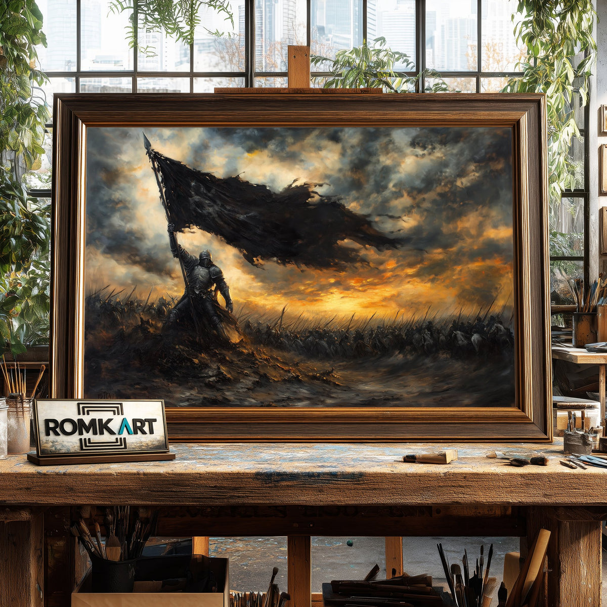 Dark Knight Battlefield at Dawn Historical Oil Painting - image 2