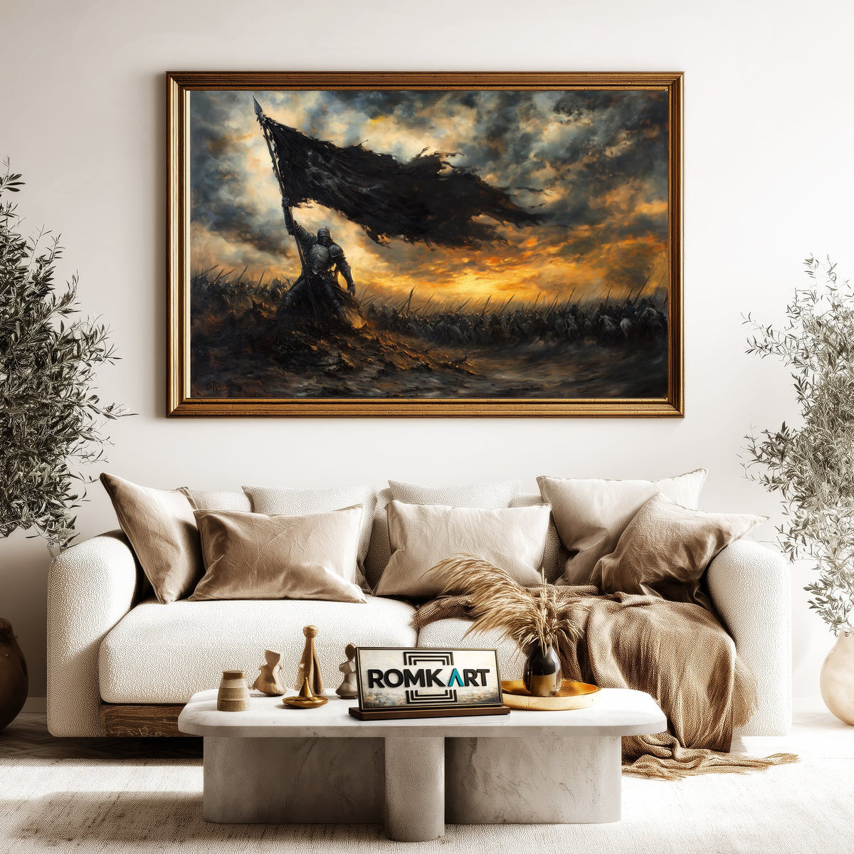 Dark Knight Battlefield at Dawn Historical Oil Painting - image 5