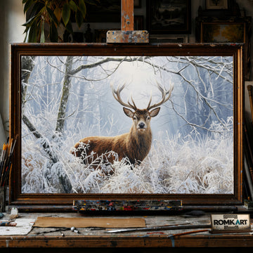 Deer in Winter Forest hand-painted oil painting on canvas