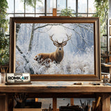 Deer in Winter Forest Wildlife Oil Painting - image 2