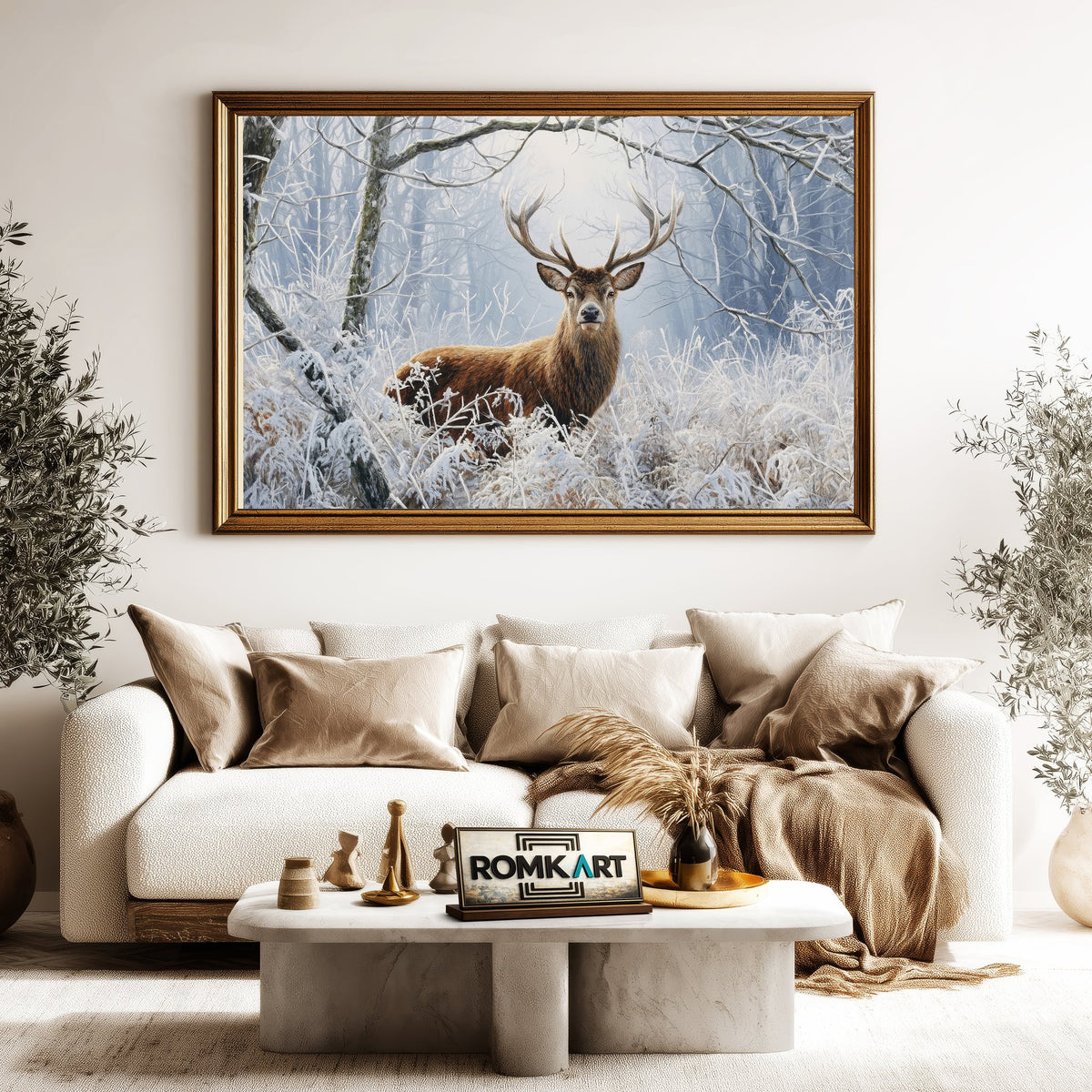 Deer in Winter Forest Wildlife Oil Painting - image 5