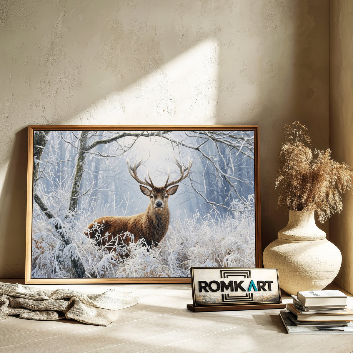 Deer in Winter Forest Wildlife Oil Painting - image 6