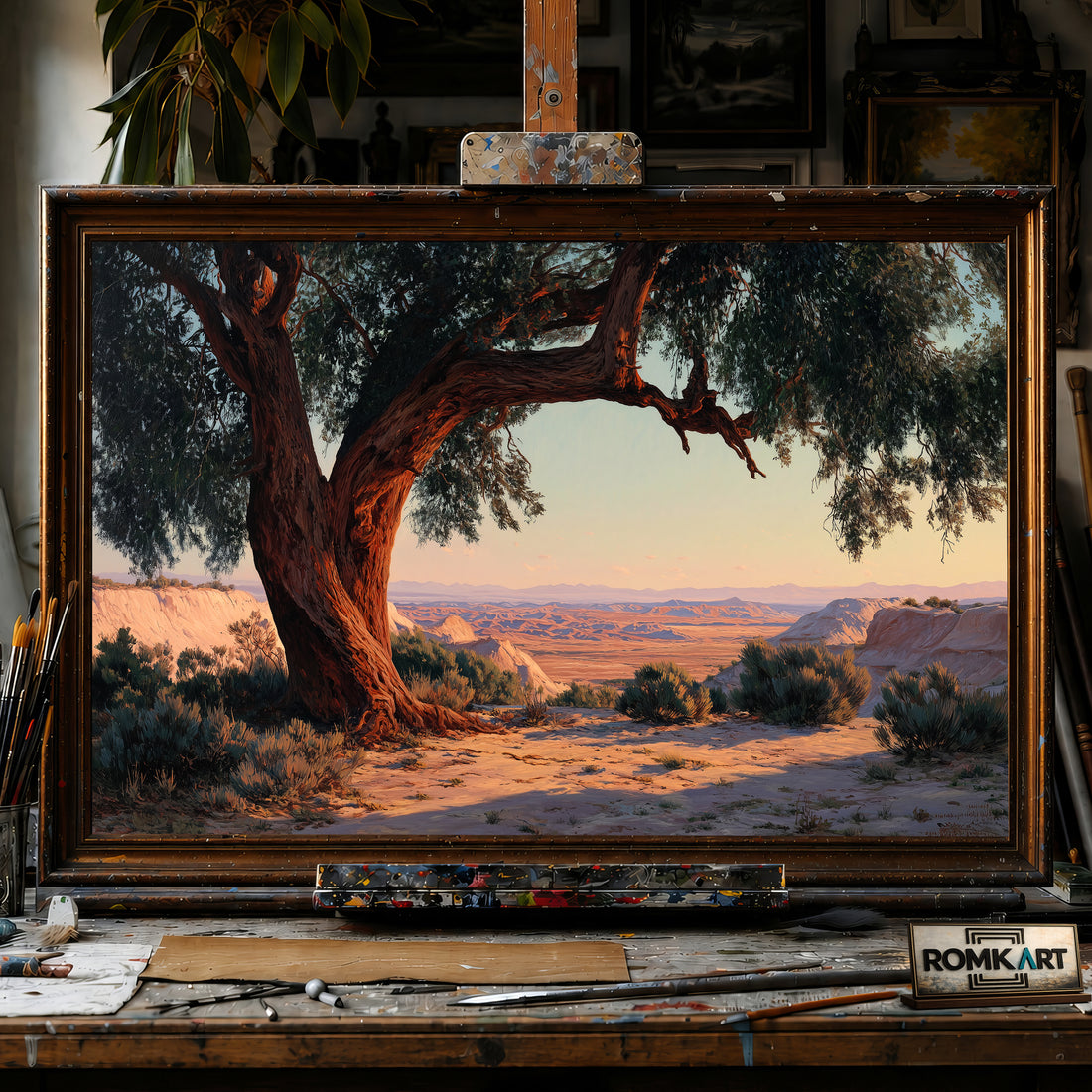 Desert Landscape at Dusk hand-painted oil painting on canvas