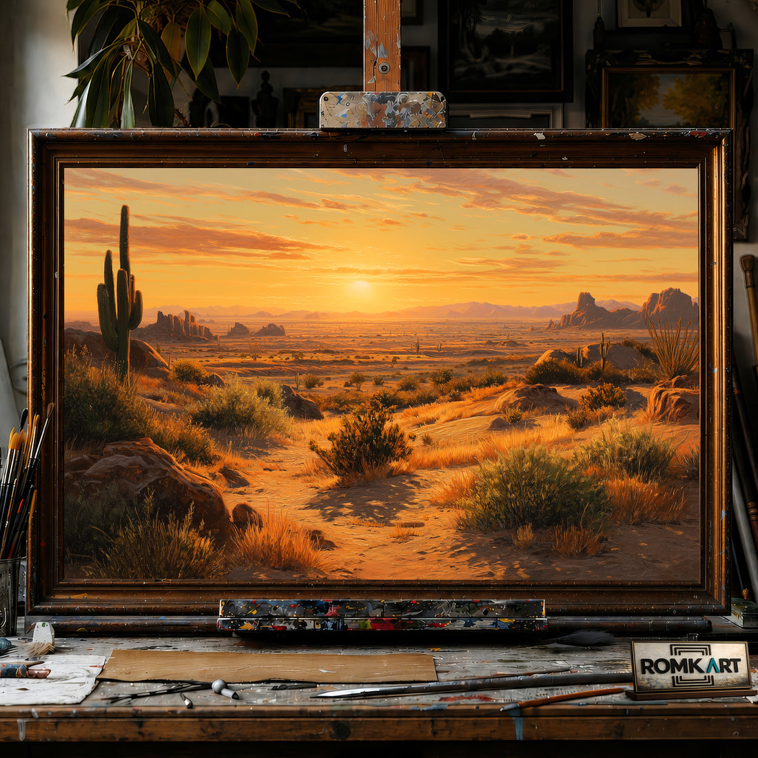 Desert Landscape at Sunset hand-painted oil painting on canvas