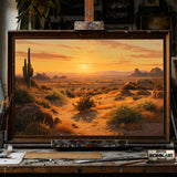 Desert Landscape at Sunset hand-painted oil painting on canvas