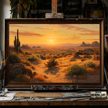 Desert Landscape at Sunset hand-painted oil painting on canvas
