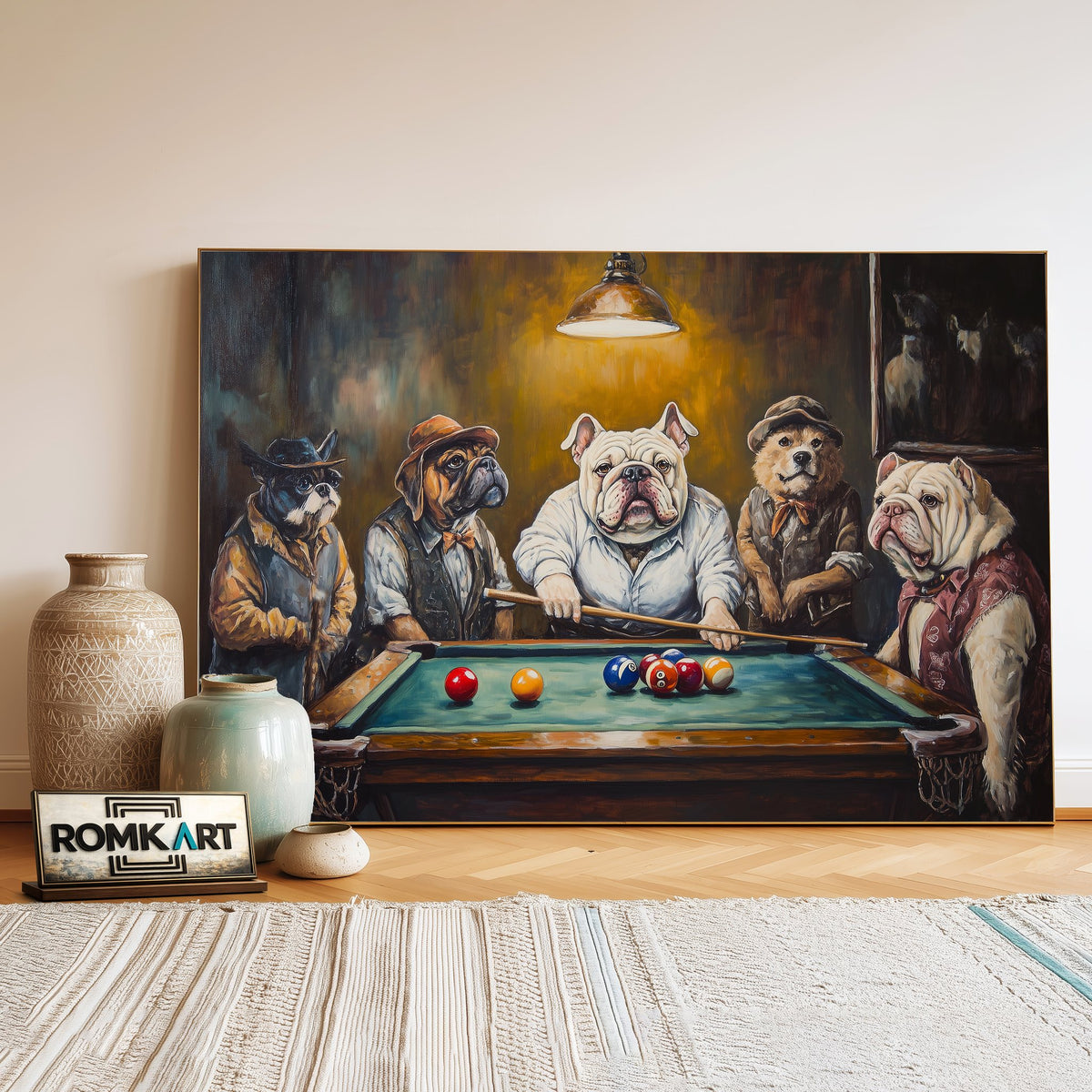 Dogs Playing Billard Oil Painting - image 3