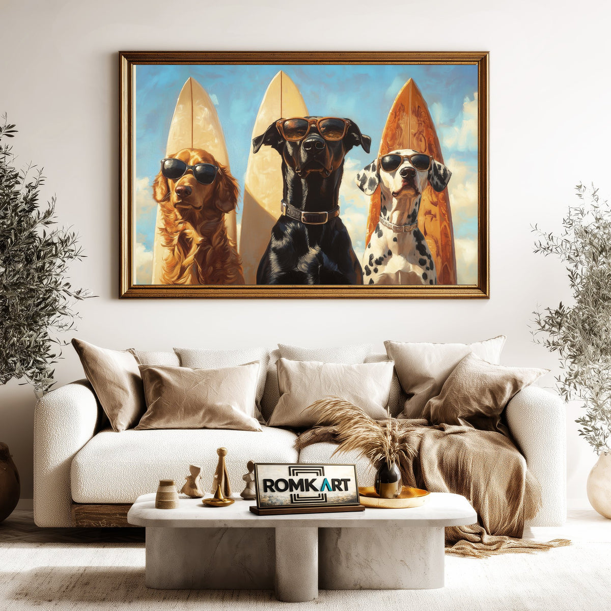Dogs Surfboards Oil Painting - image 5