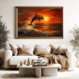 Dolphin Leaping Sunset Marine Life Oil Painting - image 5