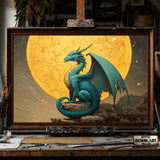 Dragon and Full Moon hand-painted oil painting on canvas