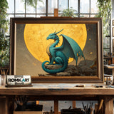 Dragon and Full Moon Fantasy Oil Painting - image 2
