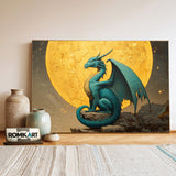Dragon and Full Moon Fantasy Oil Painting - image 3