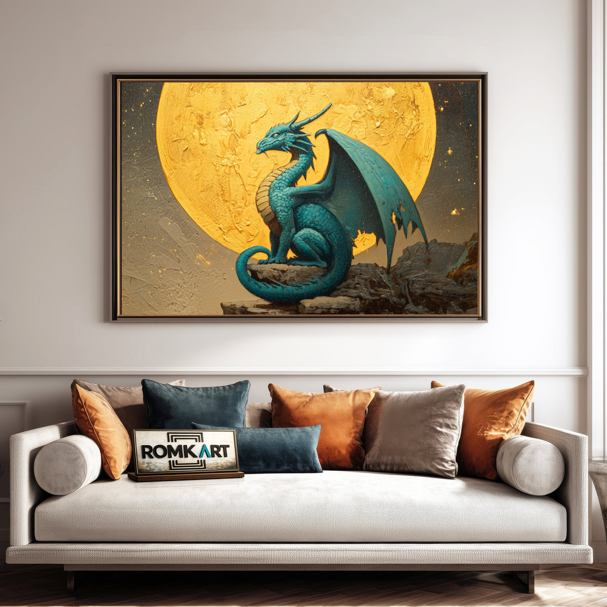 Dragon and Full Moon Fantasy Oil Painting - image 4