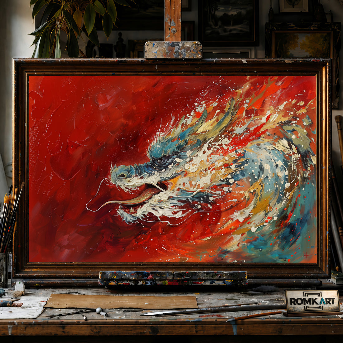 Dragon Fiery Abyss hand-painted oil painting on canvas