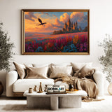 Dragon Flying on Epic Fantasy Castle Oil Painting - image 5