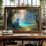 Dragon in Enchanted forest Fantasy Oil Painting - image 2
