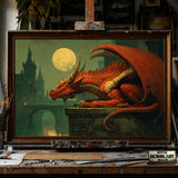 Dragon in Old Europe City hand-painted oil painting on canvas