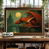 Dragon in Old Europe City Fantasy Oil Painting - image 2