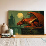 Dragon in Old Europe City Fantasy Oil Painting - image 3