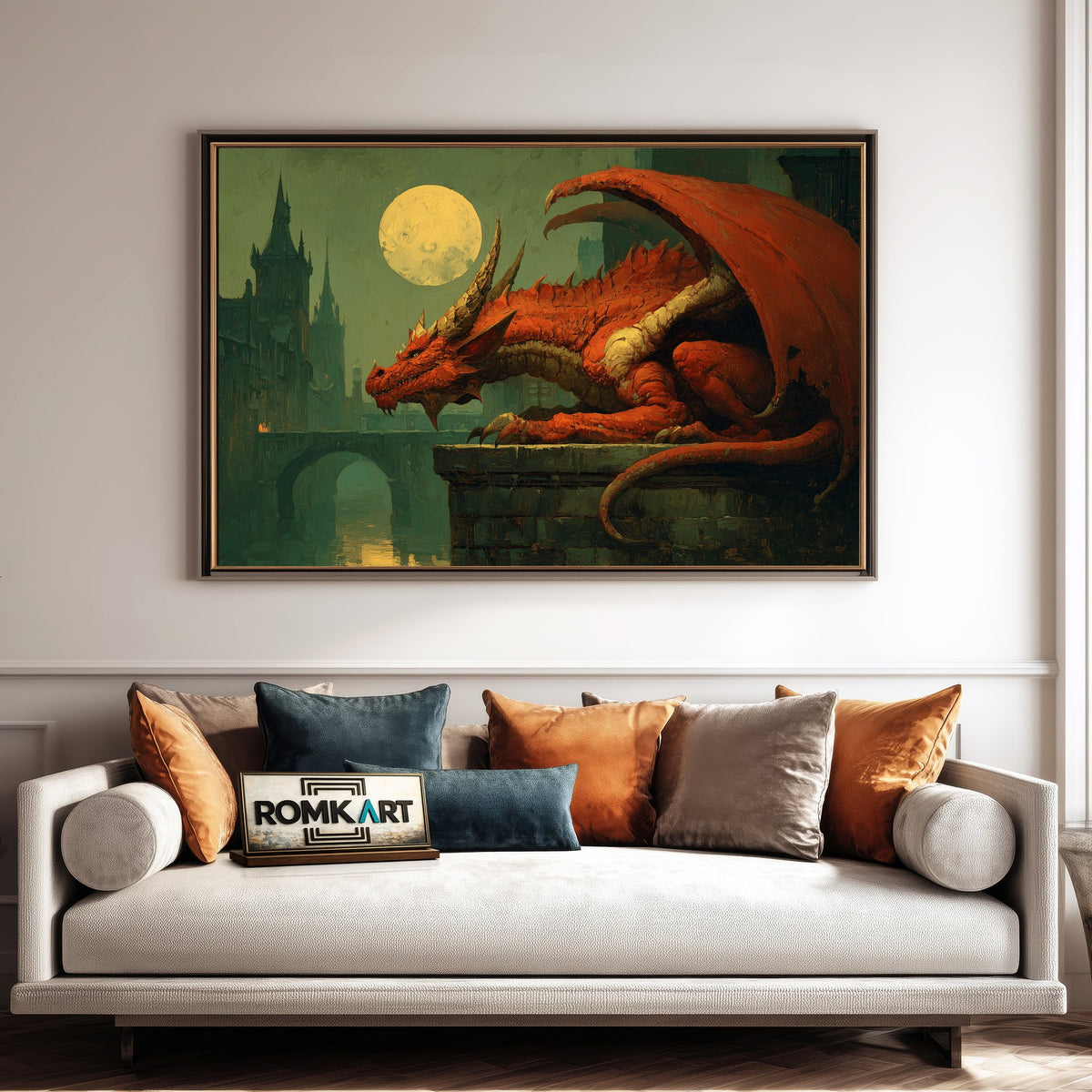 Dragon in Old Europe City Fantasy Oil Painting - image 4