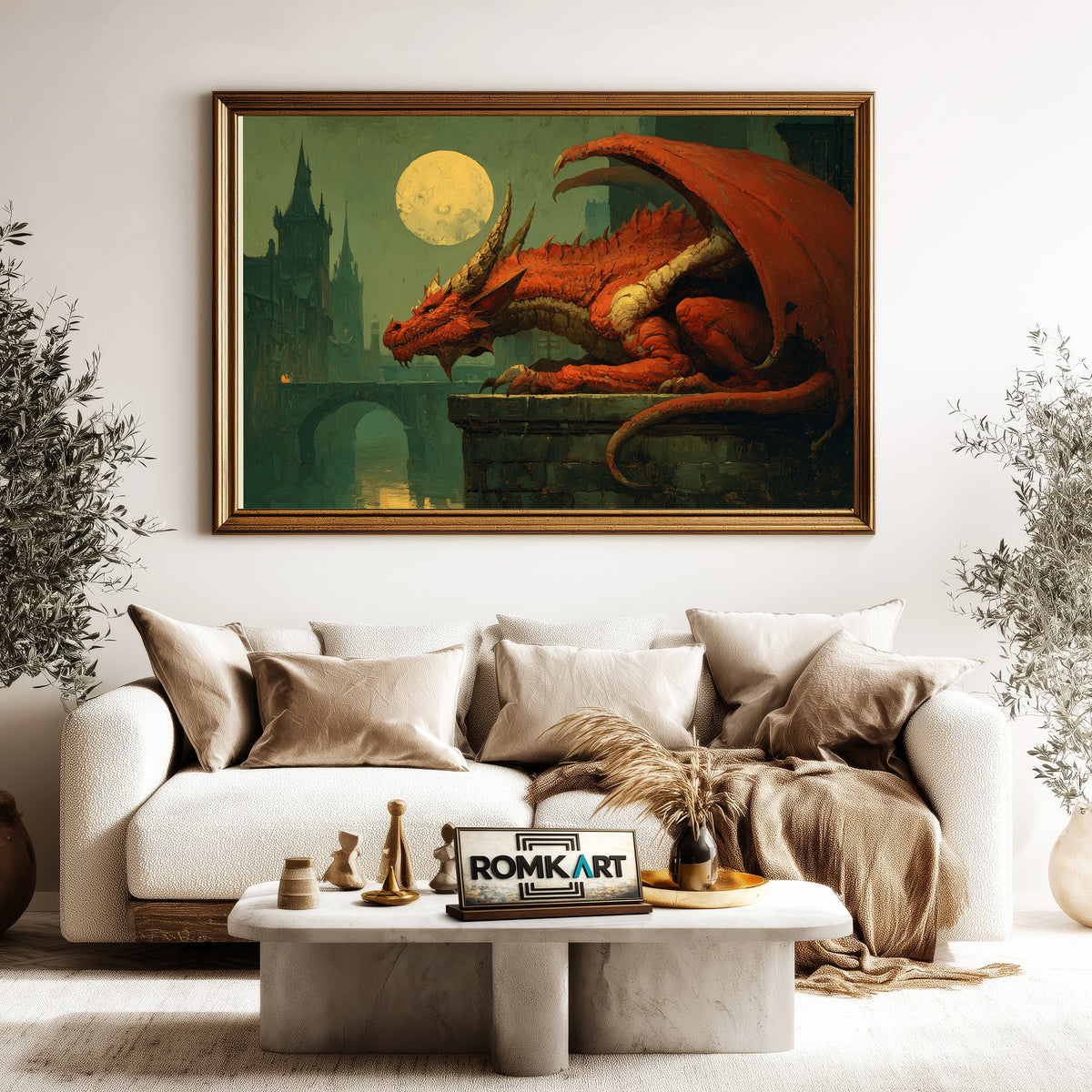 Dragon in Old Europe City Fantasy Oil Painting - image 5