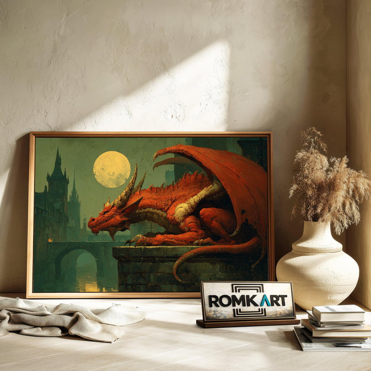 Dragon in Old Europe City Fantasy Oil Painting - image 6