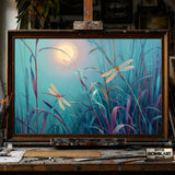 Dragonflies in Tranquil Moonlight hand-painted oil painting on canvas