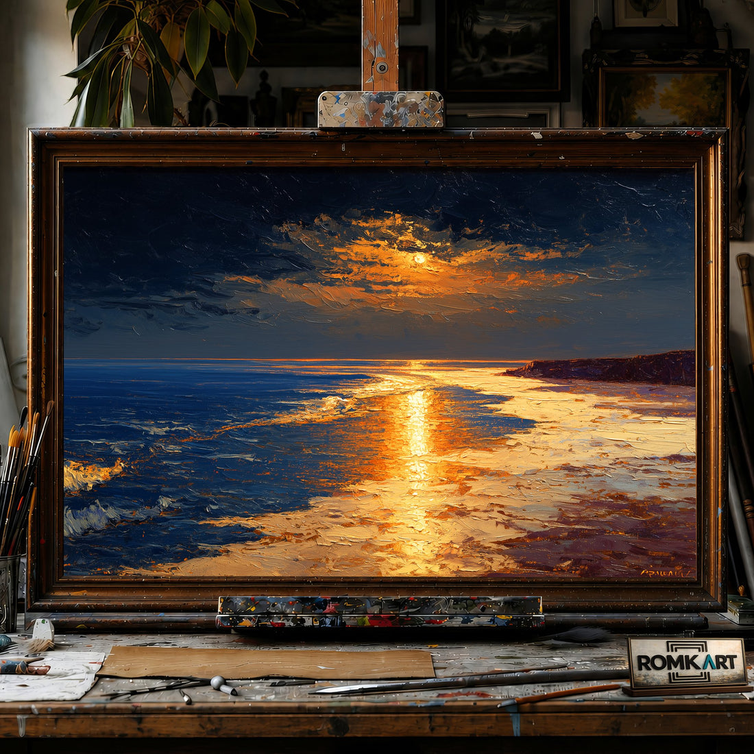 Dream Coastal Sunset - Hand-Painted Oil Painting - View 1