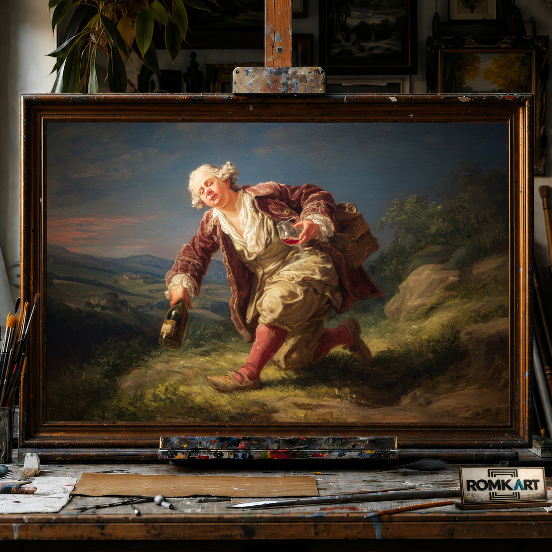 drunken man stumbling hand-painted oil painting on canvas