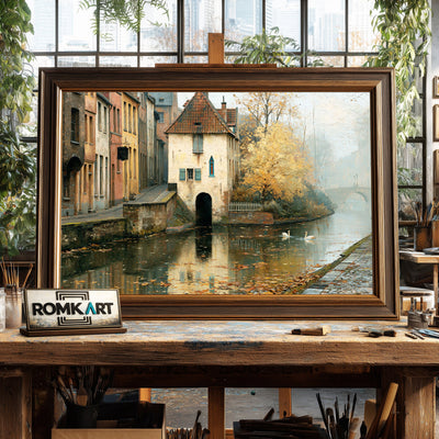 Düsseldorf Canal Harbor Seascape Oil Painting - image 2
