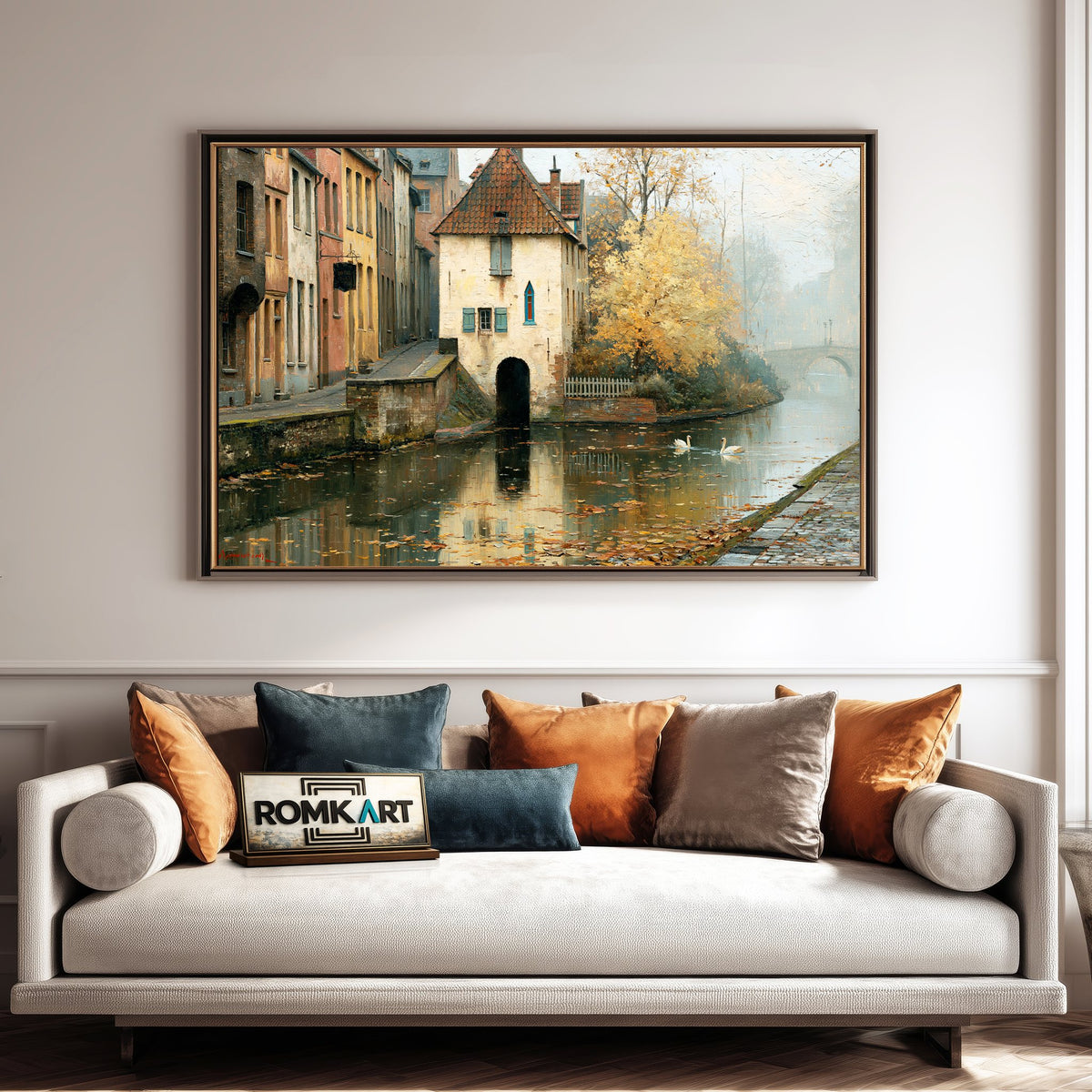 Düsseldorf Canal Harbor Seascape Oil Painting - image 4