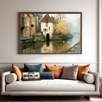 Düsseldorf Canal Harbor Seascape Oil Painting - image 4