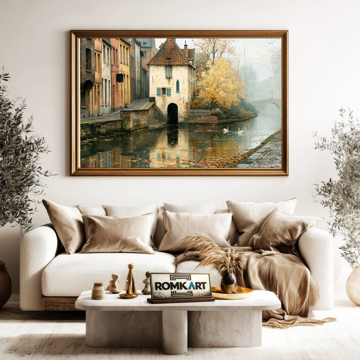 Düsseldorf Canal Harbor Seascape Oil Painting - image 5