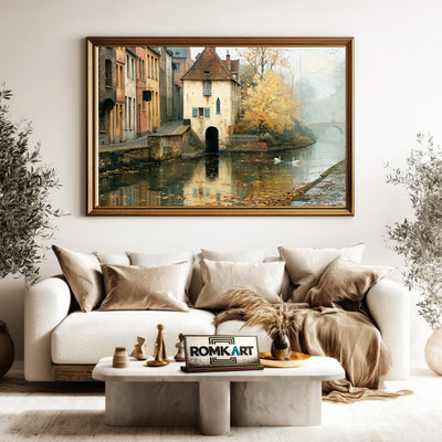 Düsseldorf Canal Harbor Seascape Oil Painting - image 5