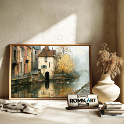 Düsseldorf Canal Harbor Seascape Oil Painting - image 6