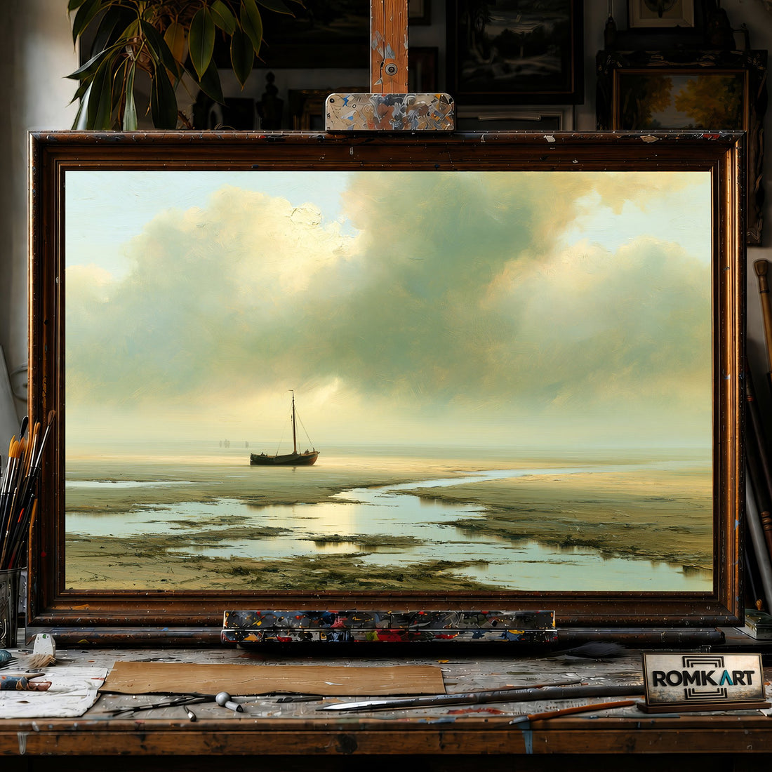 Dutch bomschuiton a vast tidal beach - Hand-Painted Oil Painting - View 1