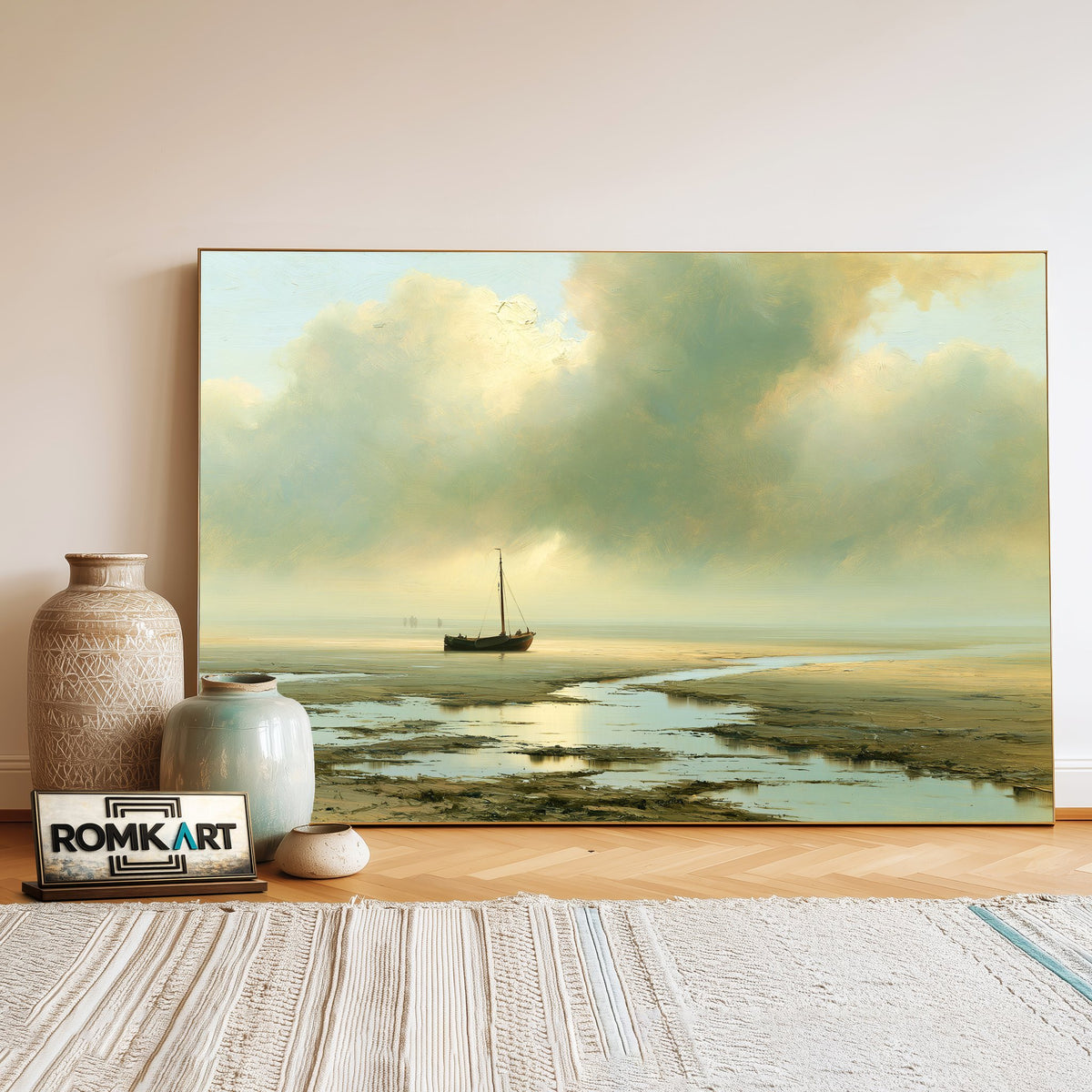 Dutch Bomschuit On A Vast Tidal Beach Oil Painting - image 3