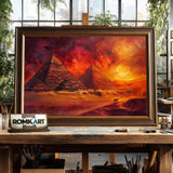 Egyptian Pyramids in Fiery Sunset Landscape Oil Painting - image 2