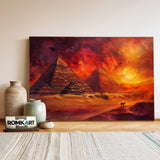Egyptian Pyramids in Fiery Sunset Landscape Oil Painting - image 3