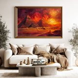 Egyptian Pyramids in Fiery Sunset Landscape Oil Painting - image 5