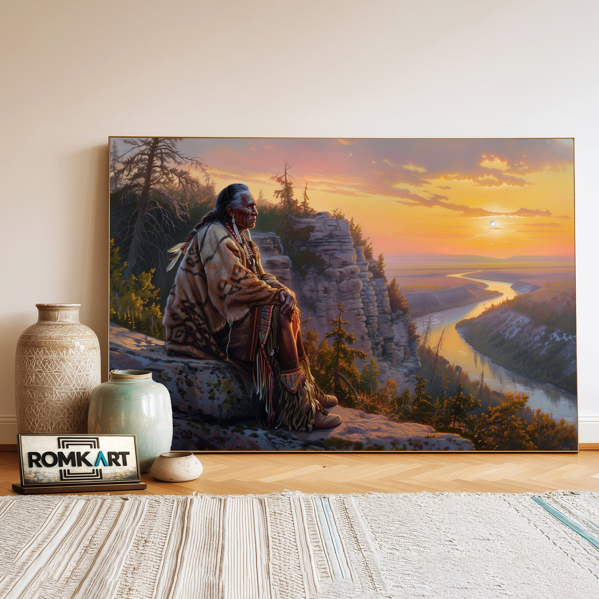 Elder Native American Oil Painting - image 3
