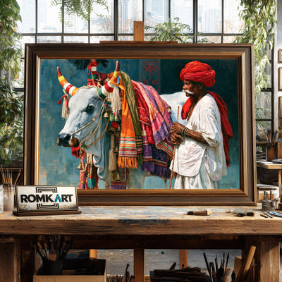 Elderly Indian Herdsman Oil Painting - image 2